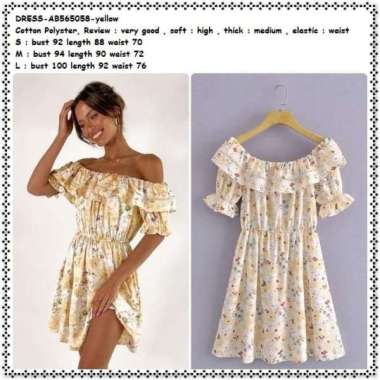 AB565058 Summer Mini Dress Pesta Sabrina Wanita Korea Import Yellow