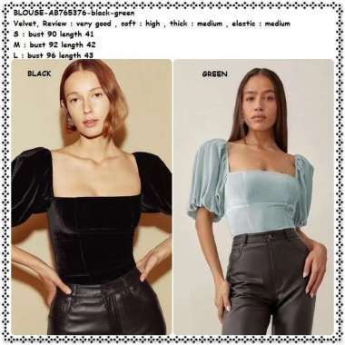 AB765376 Baju Atasan Blouse Wanita Korea Import Hitam Hijau Mint Green