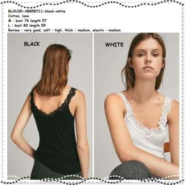 AB858711 Camisole Tank Top Lace Renda Blouse Korea Import Hitam Putih