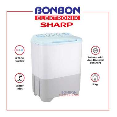 Sharp Mesin Cuci 2 Tabung 8KG ES-T90MW-BK / EST 90MW BK / EST 90MWBK