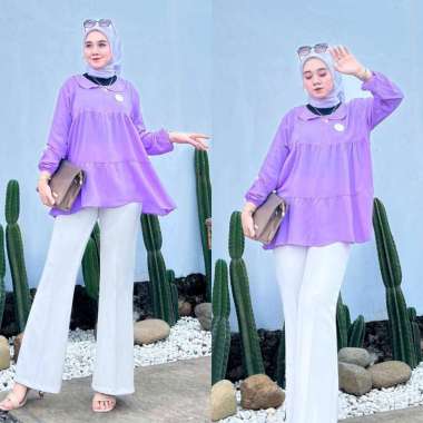 Kiki Blouse Wanita Rayon Premium Baju Atasan Lengan Panjang Korean Style Kekinian LD 110 cm Kiki Hit
