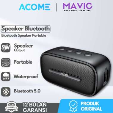 Acome A8 Speaker Bluetooth 5.0 Portable IPX7 Waterproof TWS 5W - Hitam Hitam