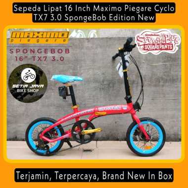 Sepeda Lipat / Folding Bike 16 Inch MAXIMO PIEGARE CYCLO TX7 3.0 SpongeBob Edition New Krusty Krab