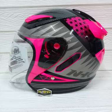 HELM NHK R1 MOTIF BIZARE PINK FLUO SILVER DOUBLE VISOR HALF FACE M