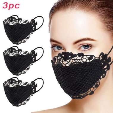 Masker Kain 3Pcs Brukat Lace Fashionable Wanita Dewasa Pesta Kondangan 3 Putih