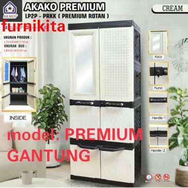 LEMARI PLASTIK AKAKO 3 PINTU ELEGANT KACA 2 PINTU PREMIUM