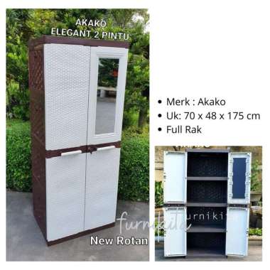 LEMARI PLASTIK AKAKO 3 PINTU ELEGANT KACA 2 PINTU FULL RAK