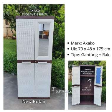 LEMARI PLASTIK AKAKO 3 PINTU ELEGANT KACA 2 PINTU GANTUNG