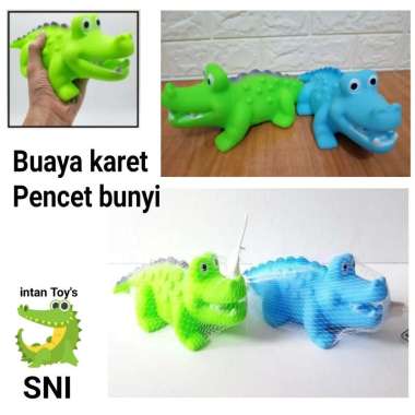 Mainan buaya karet pencet bunyi BIRU