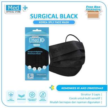 Med+ Masker 3Ply Putih/Hitam/Hijau/Biru 5 Pcs / Masker 3Ply Kemenkes Disposable Face Mask Surgical M