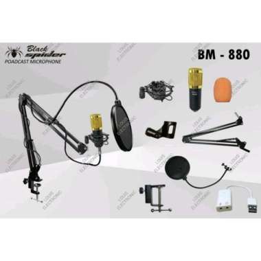 Paket Lengkap Mic Condensor Podcast Recording Live Black Spider BM880