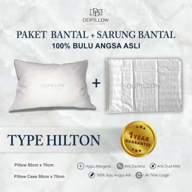 Paket 1 Bantal Bulu Angsa Asli, Type Hilton uk 50x70 + sarung uk 50x70 Bantal + Sarung