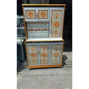 Rak Piring Alumunium 3 Pintu Gendong Kaca Lukis (Promo Harga) Ungu