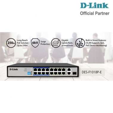 D-Link DES-F1018P-E 16-Port 10/100 Mbps with 2 Uplink Ethernet Switch