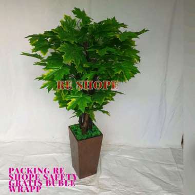 Pohon Daun Maple Kanada Bunga Hias Plastik Dekorasi Artificial Daun Hijau