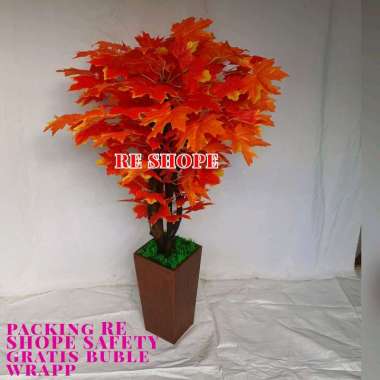 Pohon Daun Maple Kanada Bunga Hias Plastik Dekorasi Artificial Daun Orange