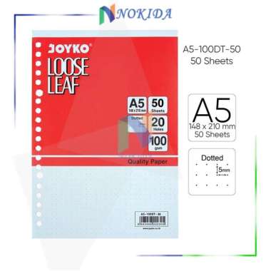 Nokida Kertas Binder Putih Titik-Titik Joyko Loose Leaf A5-100DT-50 [50 Lembar] / Kertas Buku Binder