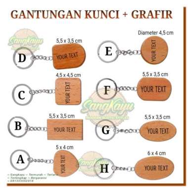 Gantungan kunci custom nama grafir kayu laser Gantungan kunci unik KAYU JATI Model H