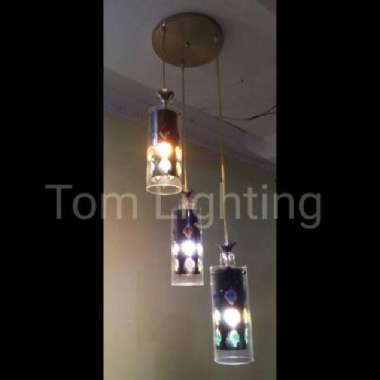 Lampu Plafon Gantung Cabang 3 Ornamen Biji Permata Minimalis Unik