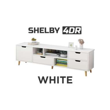 Goto Shelby Meja Bufet Lemari Rak TV Cabinet Minimalis Modern Kayu 4DR WHITE