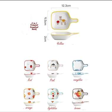 Tempat Sambal Saos Kecap Keramik Mini Unik Lucu Side Dish Plate Kotak