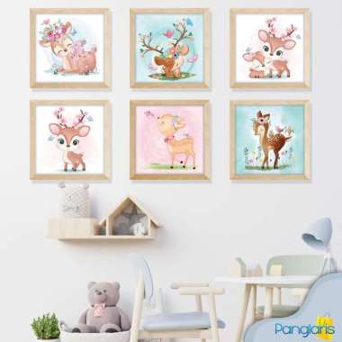 Hiasan Dinding Kayu Lukisan Kartun Rusa Lucu Untuk Dekorasi Ruang Tamu Motif-Random