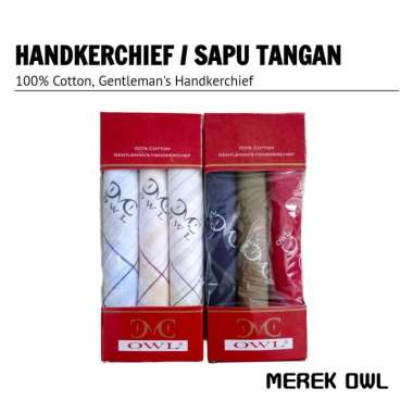 3Pcs Sapu Tangan Pria Wanita Premium Owl Bahan Katun 43x43 CM Original Warna