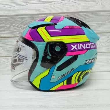 Helm NHK R1 Motif Xinoid Light Tosca Purple Yellow Biru Tosca Ungu Kuning Half Face Double Visor XL
