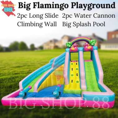 Rumah Istana Balon Inflatable Toys Perosotan Anak Flamingo Playground Kids