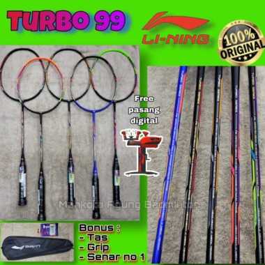 raket badminton lining turbo 99 original lengkap bonus free pasang raket saja