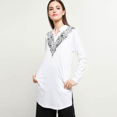 VM LGK-03 V Neck Tunik Lengan Panjang Wanita 5XL Putih