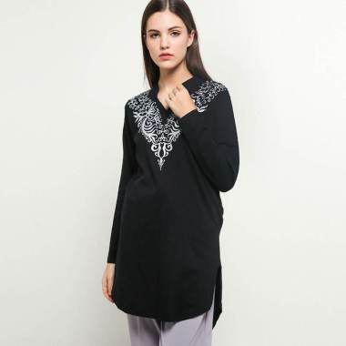 VM LGK-03 V Neck Tunik Lengan Panjang Wanita 4XL hitam