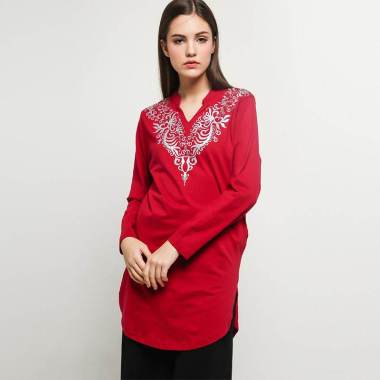 VM LGK-03 V Neck Tunik Lengan Panjang Wanita 5XL marun