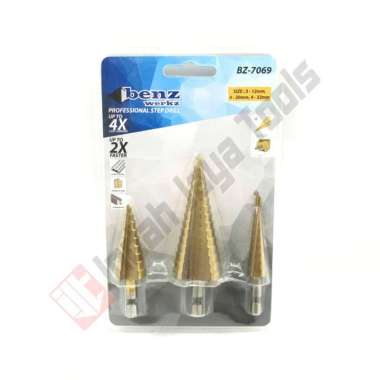 BENZ BZ-7069 Step Drill Set 3 Pcs - Mata Bor Pagoda Set 3-12 4-20 4-32