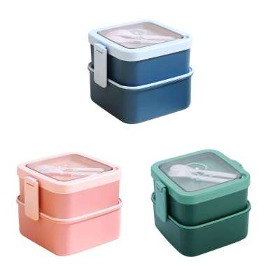 OEM ONE-C695 Lunch Box Set Tempat Makan 2 Susun Stackable BPA FREE / Kotak Bento Tingkat Dengan Send