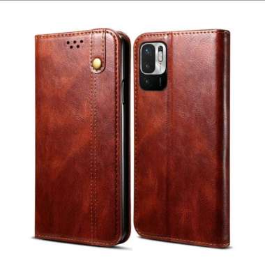 FLIP COVER XIAOMI REDMI NOTE 10 5G FLIP CASE DOMPET KULIT ORIGINAL Cokelat