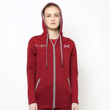 FLEX FJS-502 Jaket Sport Hoodie Wanita for Yoga/Aerobik/Lari/Fitness S MAROON