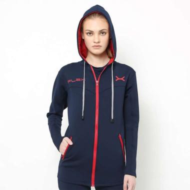 FLEX FJS-502 Jaket Sport Hoodie Wanita for Yoga/Aerobik/Lari/Fitness XXL navy