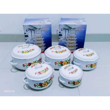 Panci 5 susun calypso bahan enamel warna putih