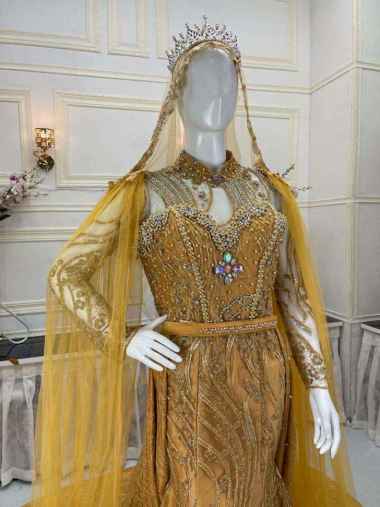 baju gaun pengantin wedding dress full payet warna gold