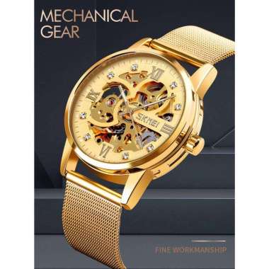SKMEI 9199 Original Jam Tangan Pria Analog Automatic Rantai Tahan Air Gold