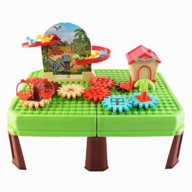 Okiedog dino slide block table - Mainan kreativitas anak dengan lampu dan musik