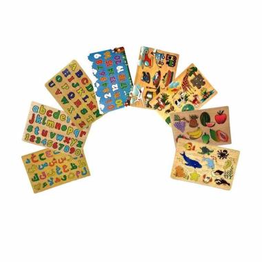 Mainan Kayu Pintar Huruf Hijaiyah Paket Puzzle [8 Pcs/ Huruf Kecil Huruf Besar Angka Hewan Transport