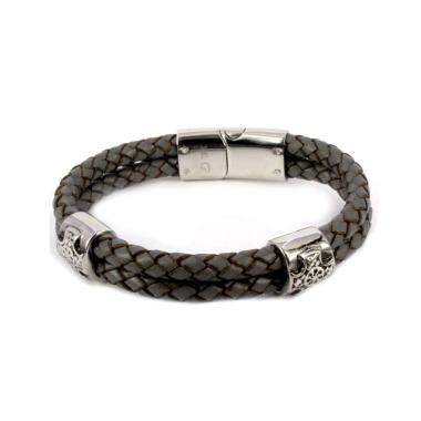 Dparis Silver Gelang Tangan Kulit double KI129 - Coklat BROWN