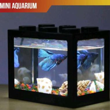 Mini Aquarium bentuk Lego Block Led Ikan Cupang Led Baterai