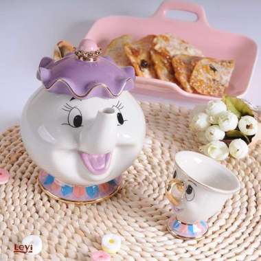 LanBeiJia Set Teko Cangkir Teh Mrs Potts Beauty and The Beast Keramik