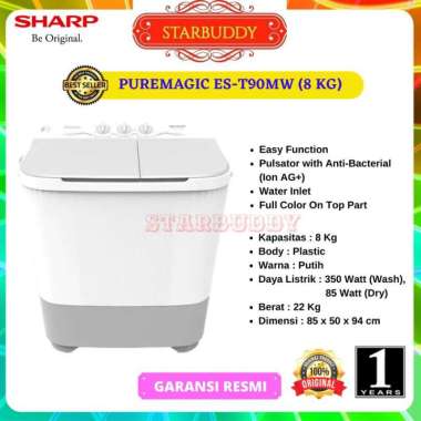 SHARP MESIN CUCI ES-T90MW 2 TABUNG 9 kg