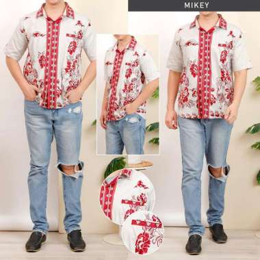 Evercloth Mikey Kemeja Batik Pria Lengan Pendek Hem Batik Cowok Baju Batik JUMBO