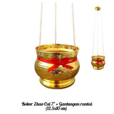 Tempat Dupa/ Hiolo Gantung Rantai Bokor Zhao Cai 7inc 001 Kuning Emas