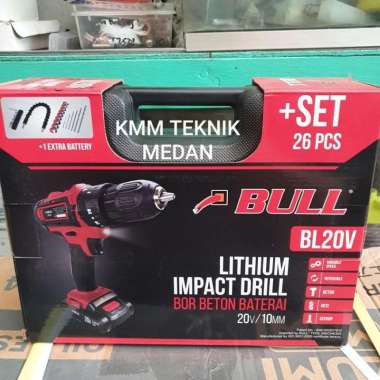 BULL BOR BATERAI IMPACT BETON 20V BL20V + SET 26 PCS CORDLESS DRILL